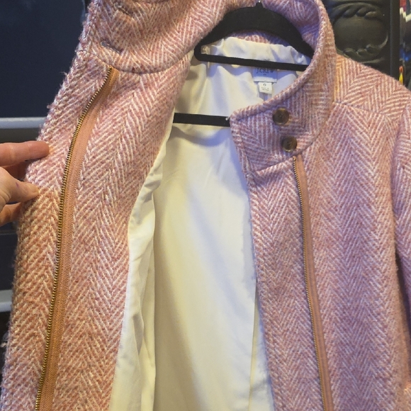 J. Crew Pink Herringbone Pea Coat - Picture 2 of 7